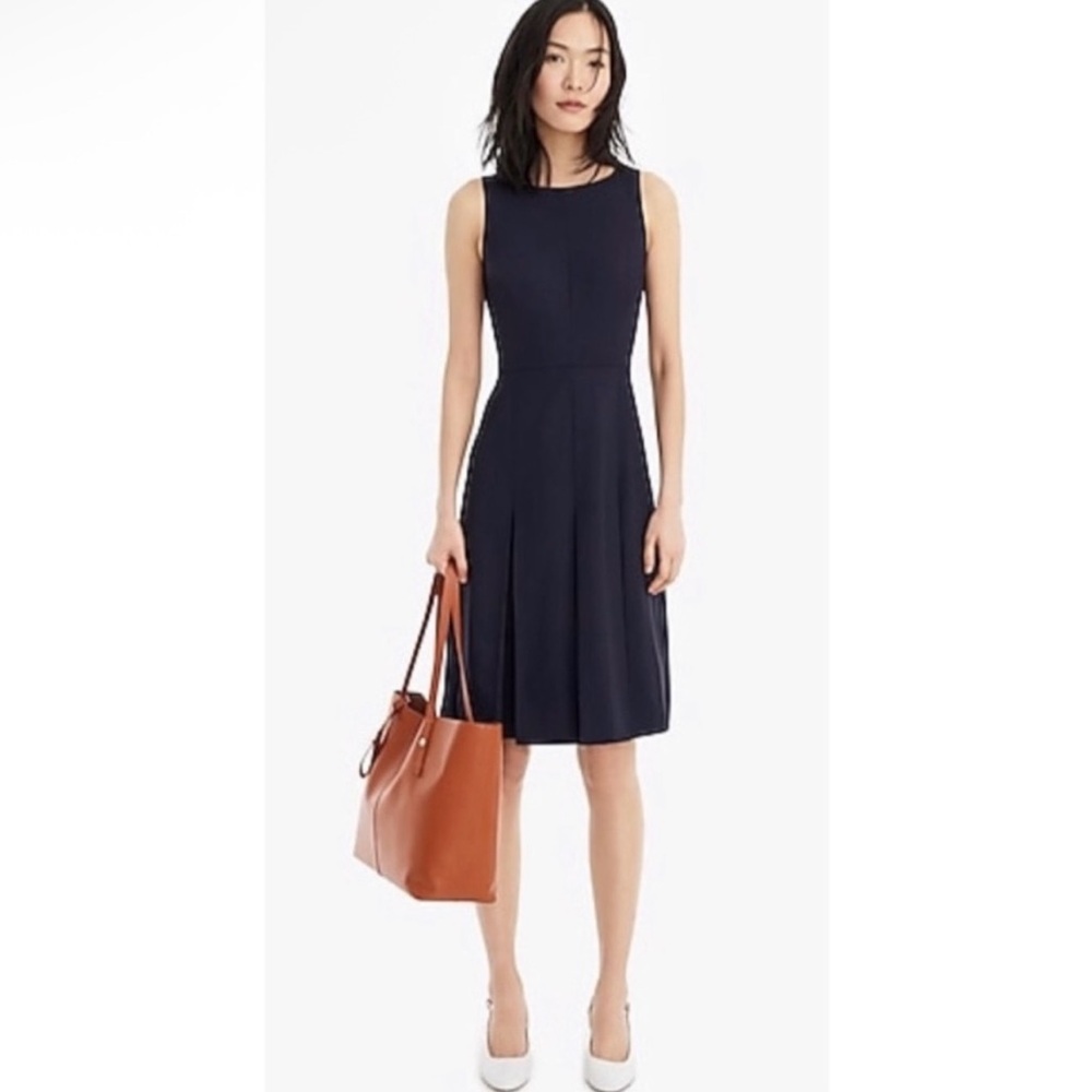 *J.CREW* Navy Pleated Fit and Flare Dress